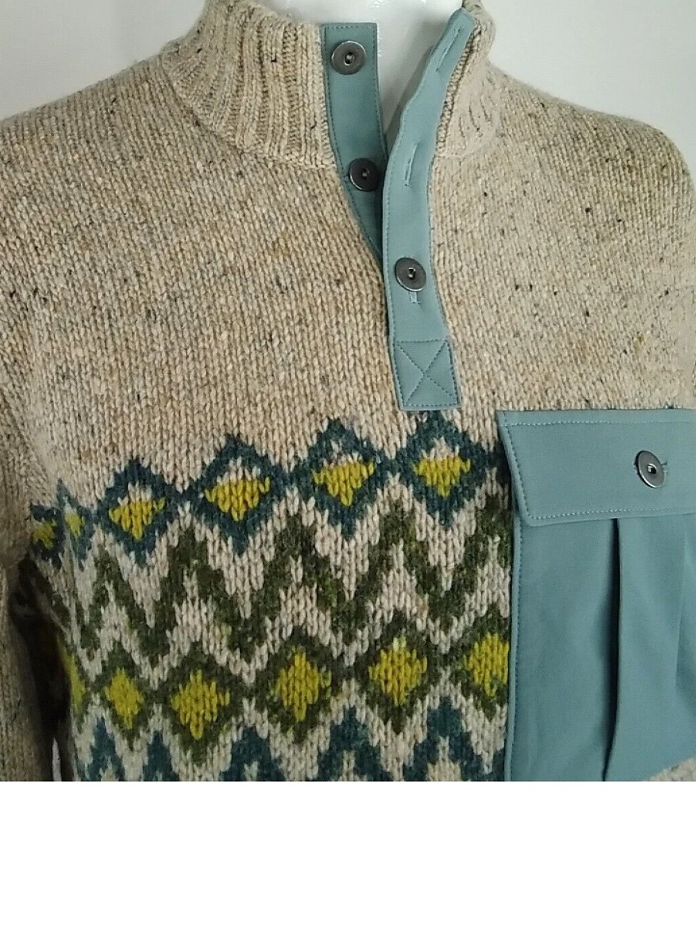 SMARTWOOL Men’s S Oat Speckled Heavy Knit Alpaca Wool Henley 1/4 Sweater
